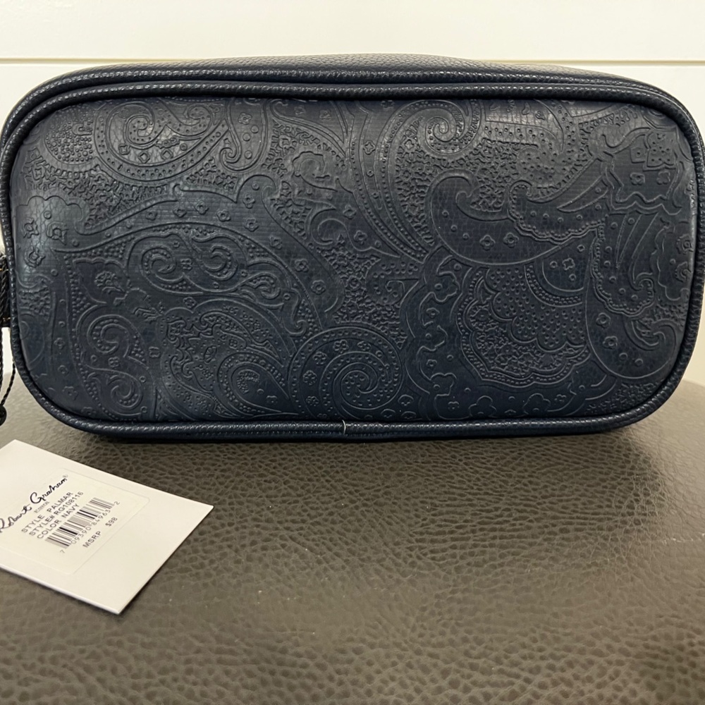 NWT Robert Graham Men's Faux Leather Paisley Toiletry Bag Navy